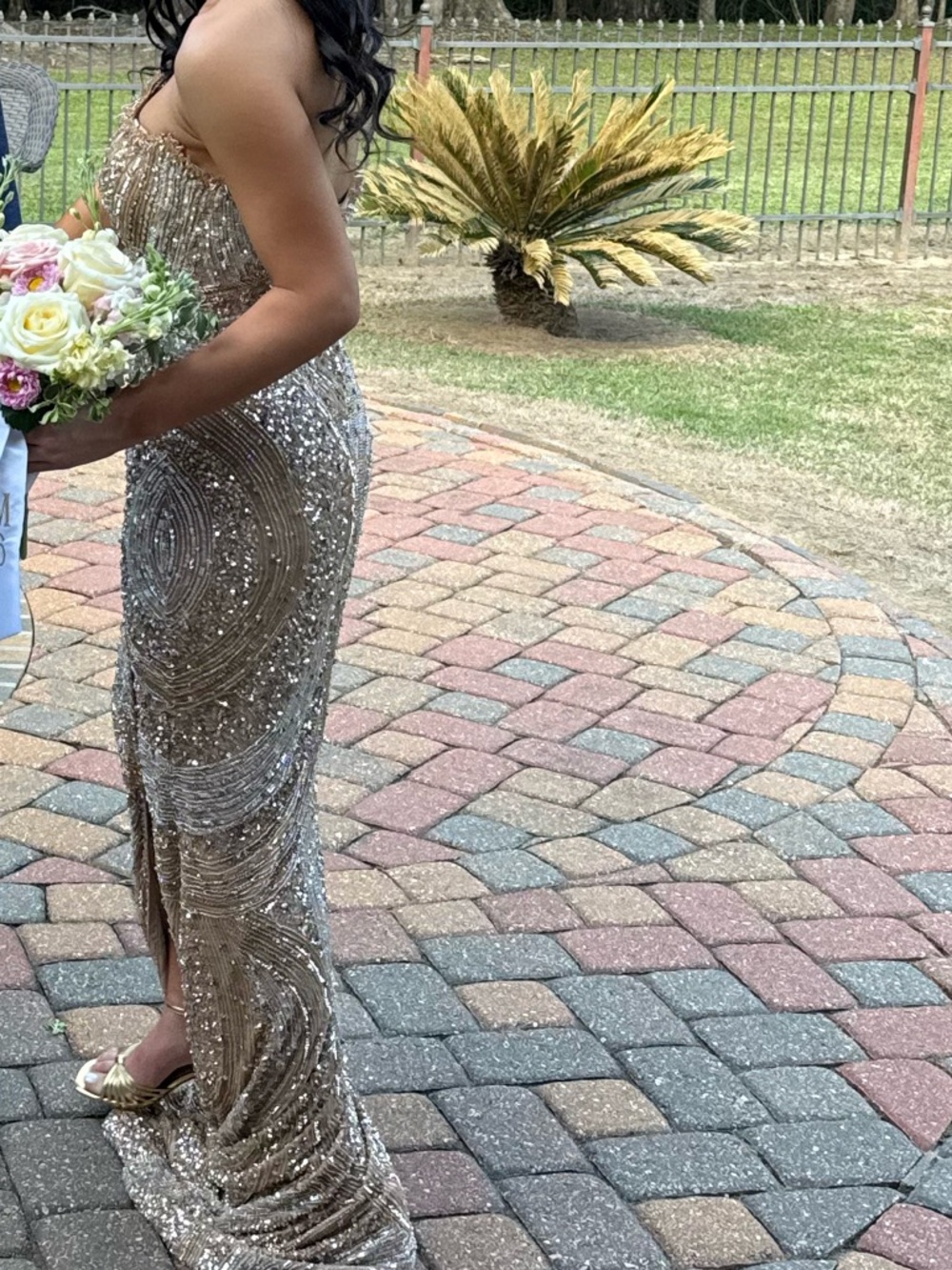 Authentic Catwalk Couture Dazzling Strapless Gold Sequin Gown